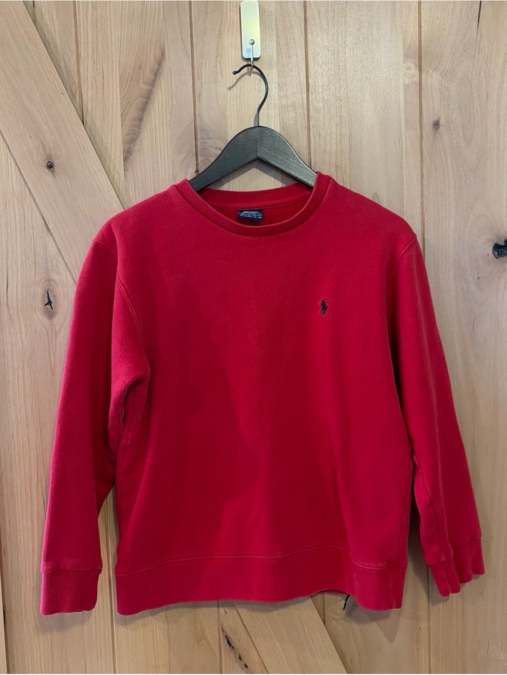 Vintage Y2K Polo Ralph Lauren Red Crewneck Sweatshirt Kids Youth Size Large